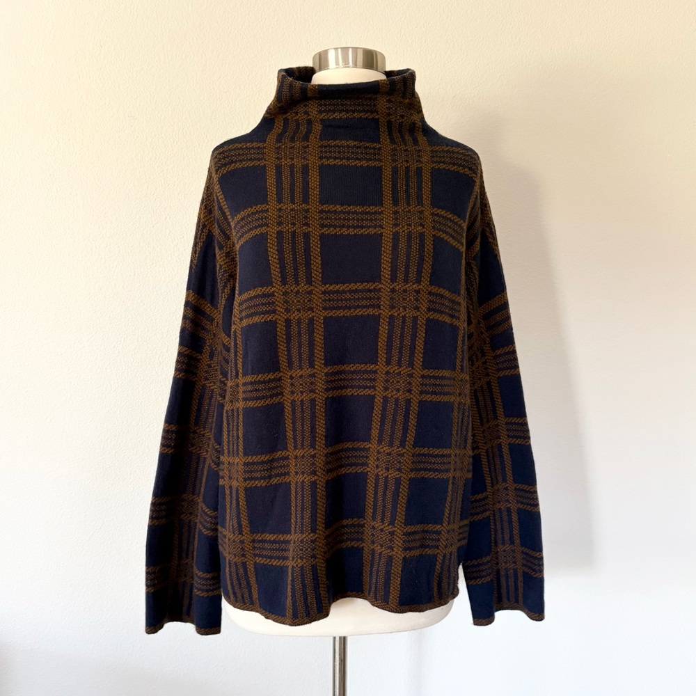 VINCE Cashmere Wool Tartan Plaid Sweater Marine/Umbra Large L